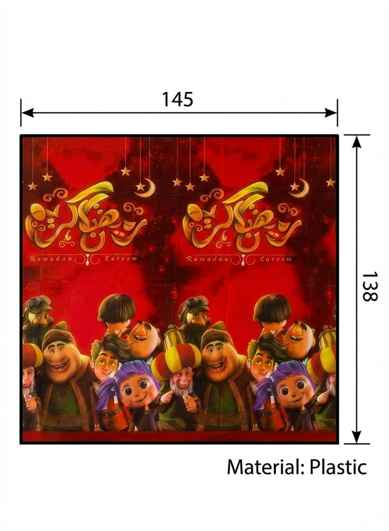 Ramadan Kareem Plastic Tablecloth Rectangular Table Cover (145 x 138 cm) – Waterproof Dining Mat with Popular Cartoon Characters Design for Iftar Gatherings and Home Decoration - Image 2